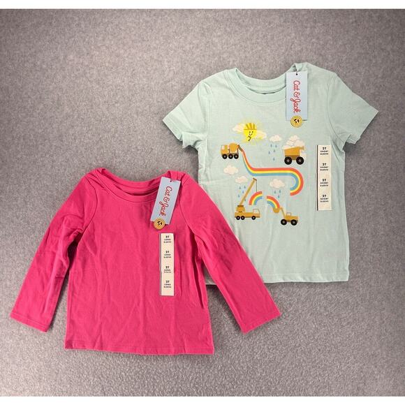 Cat & Jack Other - Cat & Jack Girls Shirts Size 2T Set of 2 Rainbows Pink & Green Cute Print